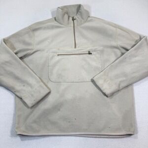 Polo Sport Pullover Men Large‎ Cream Fleece Quarter Zip Pocket Outdoor Vintage